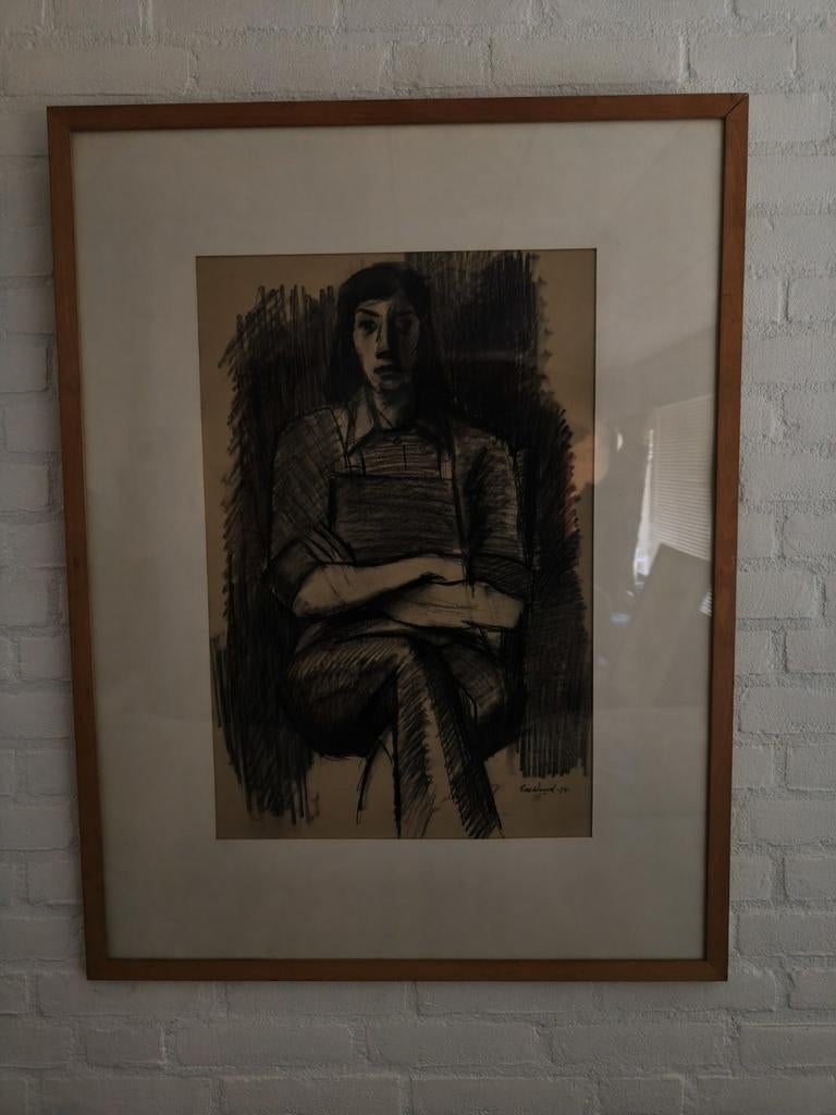 Vrouw op papier - Eef de Weerd - Houtskool, Antiek en Kunst, Ophalen of Verzenden