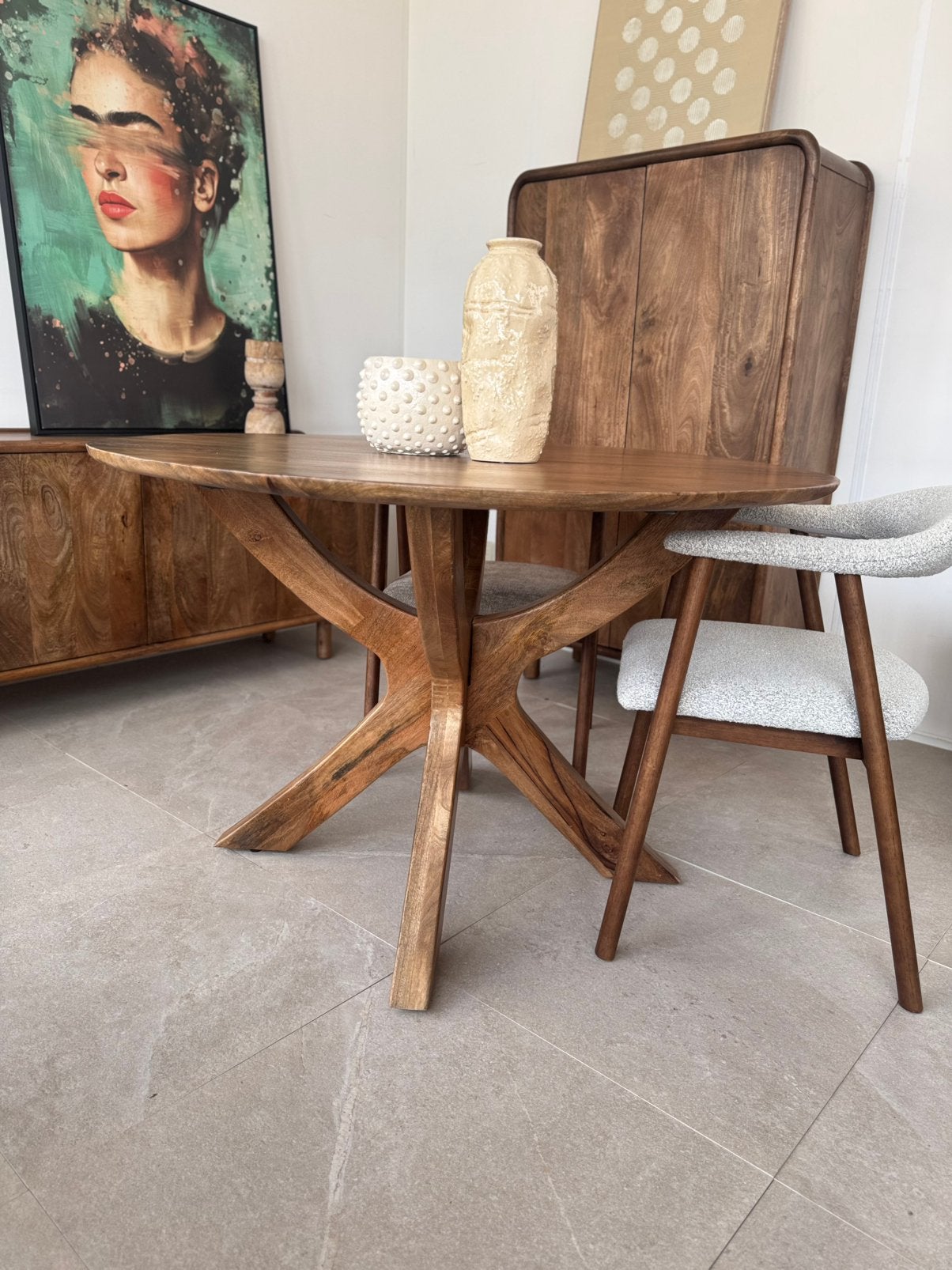 Magazijn leegverkoop ronde eettafel mangohout massief matrix, Hout, Nieuw, Ophalen of Verzenden, Info@wkhome.nl