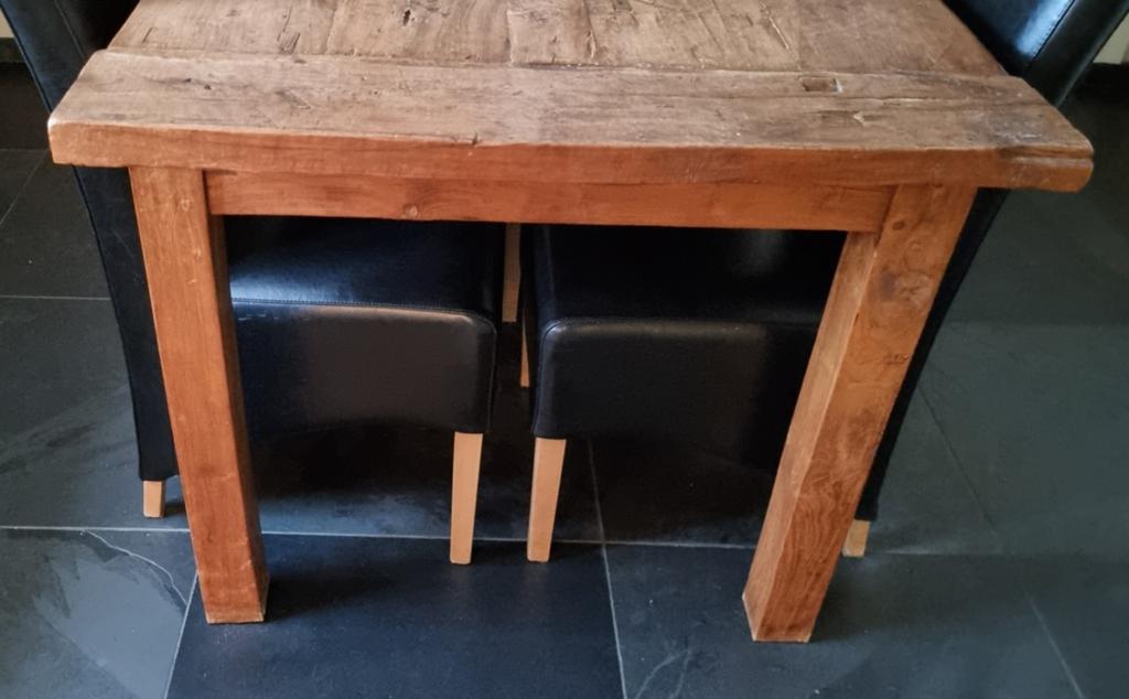 Teakhouten eettafel (90x200) met koplat, Huis en Inrichting, Tafels | Eettafels, Ophalen, Gebruikt, Teakhout, 50 tot 100 cm