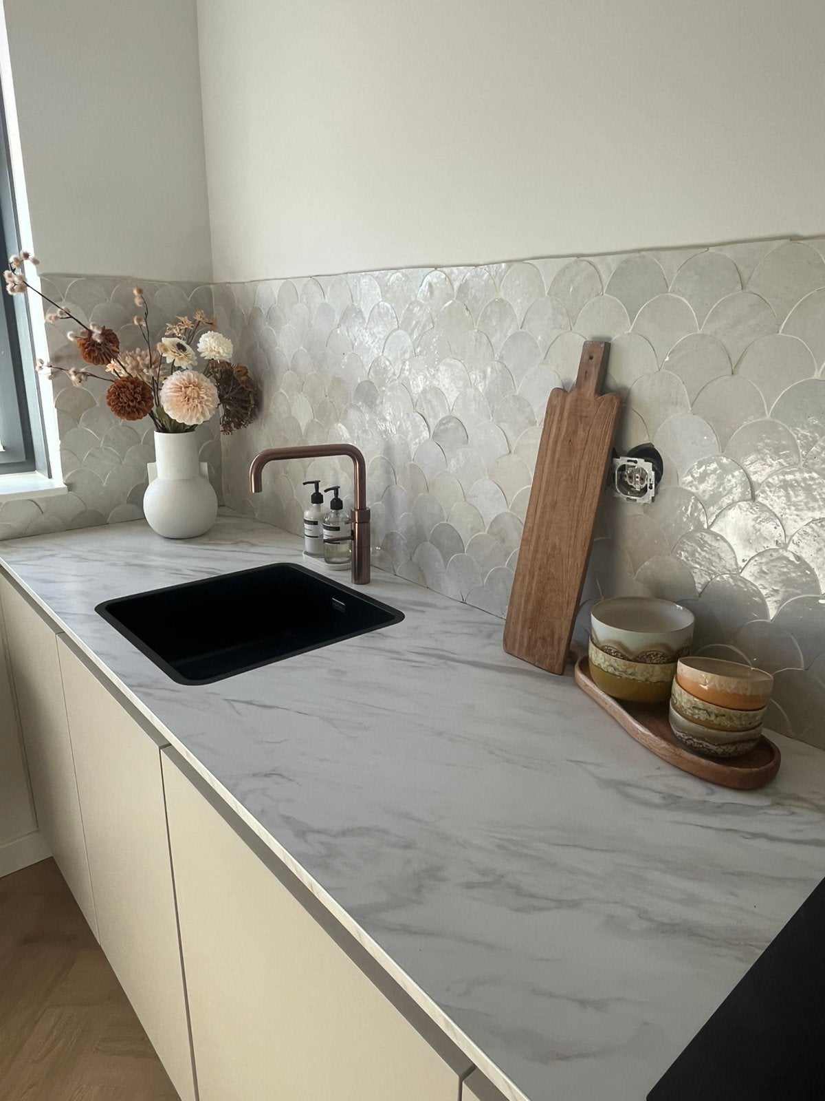 Zellige Blanc Poisson Echelles 10x10 cm tegels 0,75 m2, Ophalen, Nieuw, Minder dan 20 cm, Minder dan 5 m²