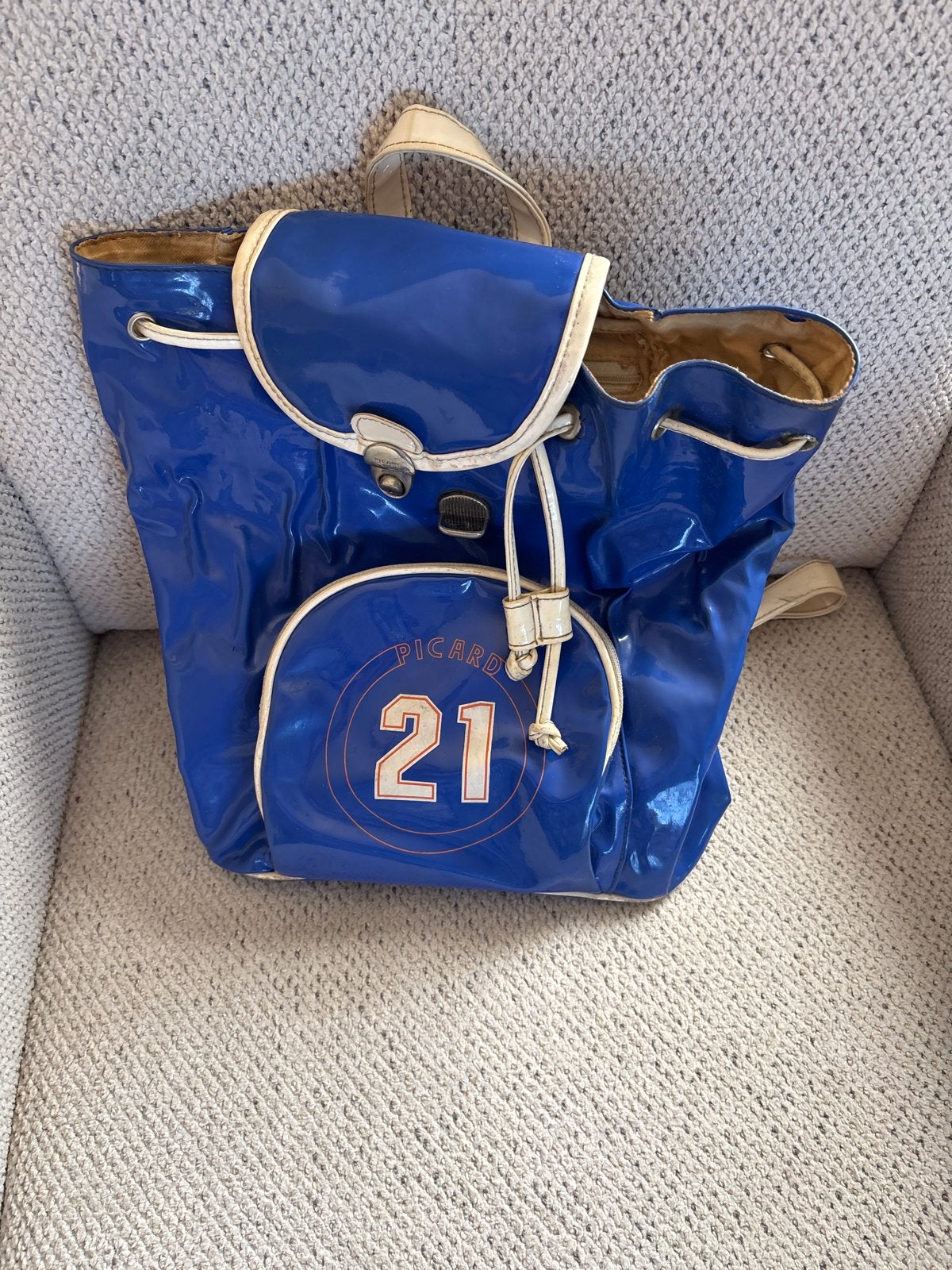 Vintage Picard Rugzak - Glanzend Blauw met Nummer 21, Overige merken, Gebruikt, 25 tot 40 cm, Ophalen of Verzenden