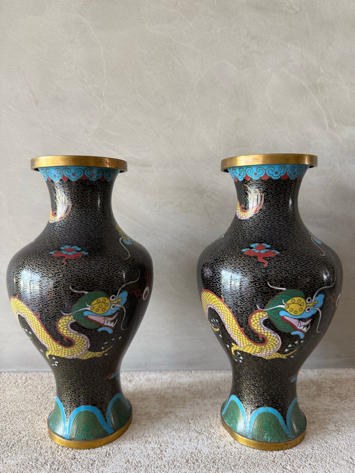 Set van 2 Cloisonné Vazen met Drakenmotief - 24x12 cm, Ophalen of Verzenden