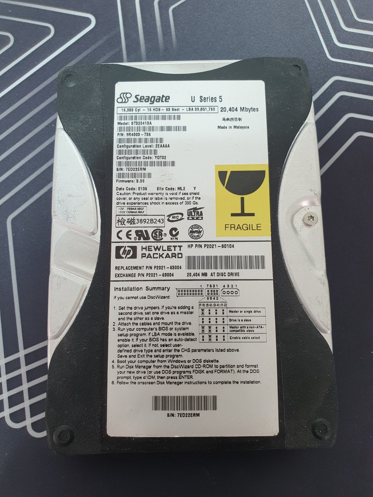 Seagate 20GB HDD harde schijf – 3.5" IDE (PATA), Intern, Gebruikt, 20 GB, .