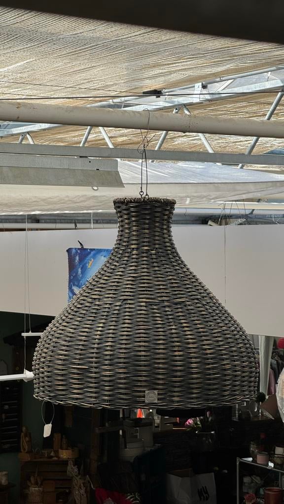 Gevlochten hanglamp - Zwart/Naturel, Huis en Inrichting, Lampen | Hanglampen, Zo goed als nieuw, 50 tot 75 cm, Overige materialen