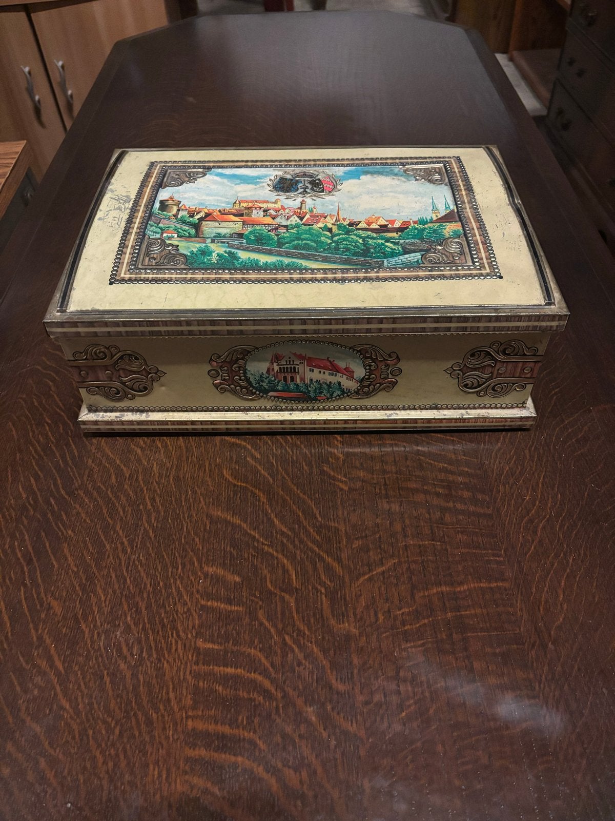 Vintage Nürnberger Lebkuchen blikken bewaarkist jaren 50/60, Ophalen of Verzenden, Gebruikt, Koek(jes), Overige merken