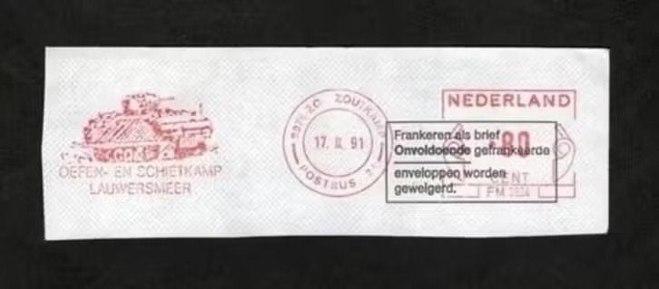 Poststempel Militair Oefen- en Schietkamp Lauwersmeer 1991., Ophalen of Verzenden, Zo goed als nieuw