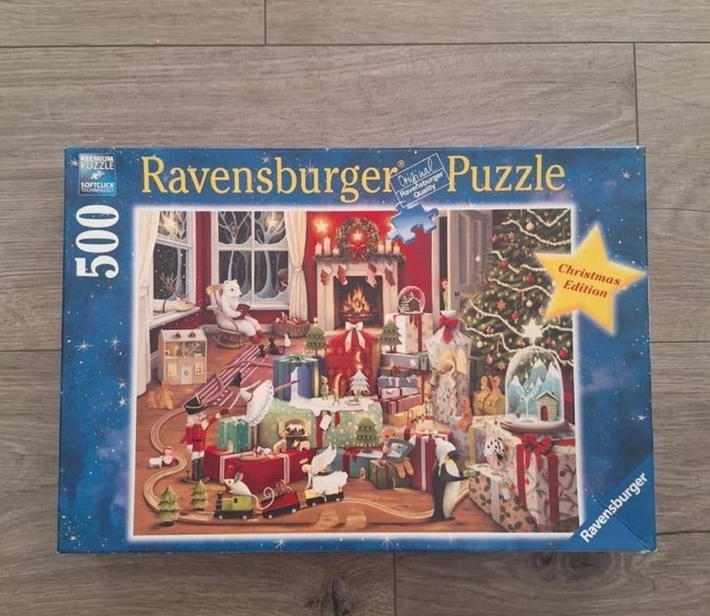 Ravensburger puzzel 500 stukjes Gezellig Kerst feest, Ophalen of Verzenden, 500 t/m 1500 stukjes, Zo goed als nieuw, Legpuzzel