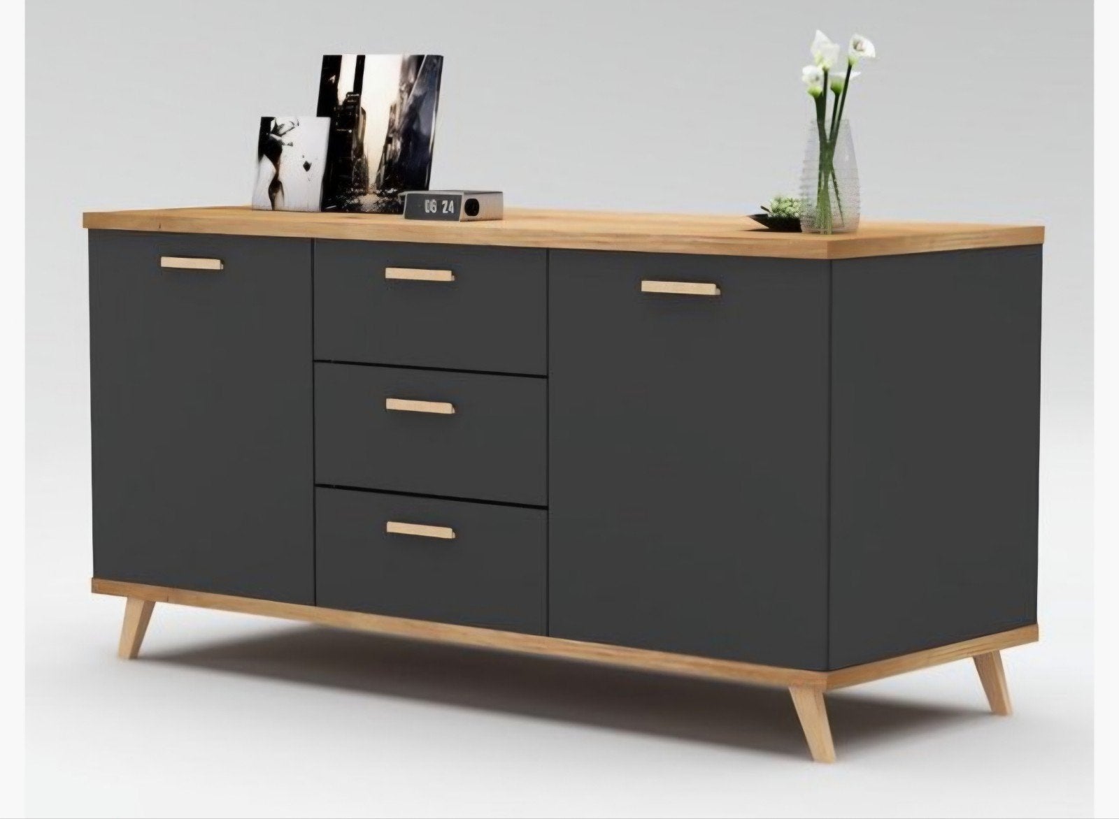 Dressior malcom antraciet / eiken, Huis en Inrichting, Ophalen, 25 tot 50 cm, 100 tot 150 cm, Met lade(s)