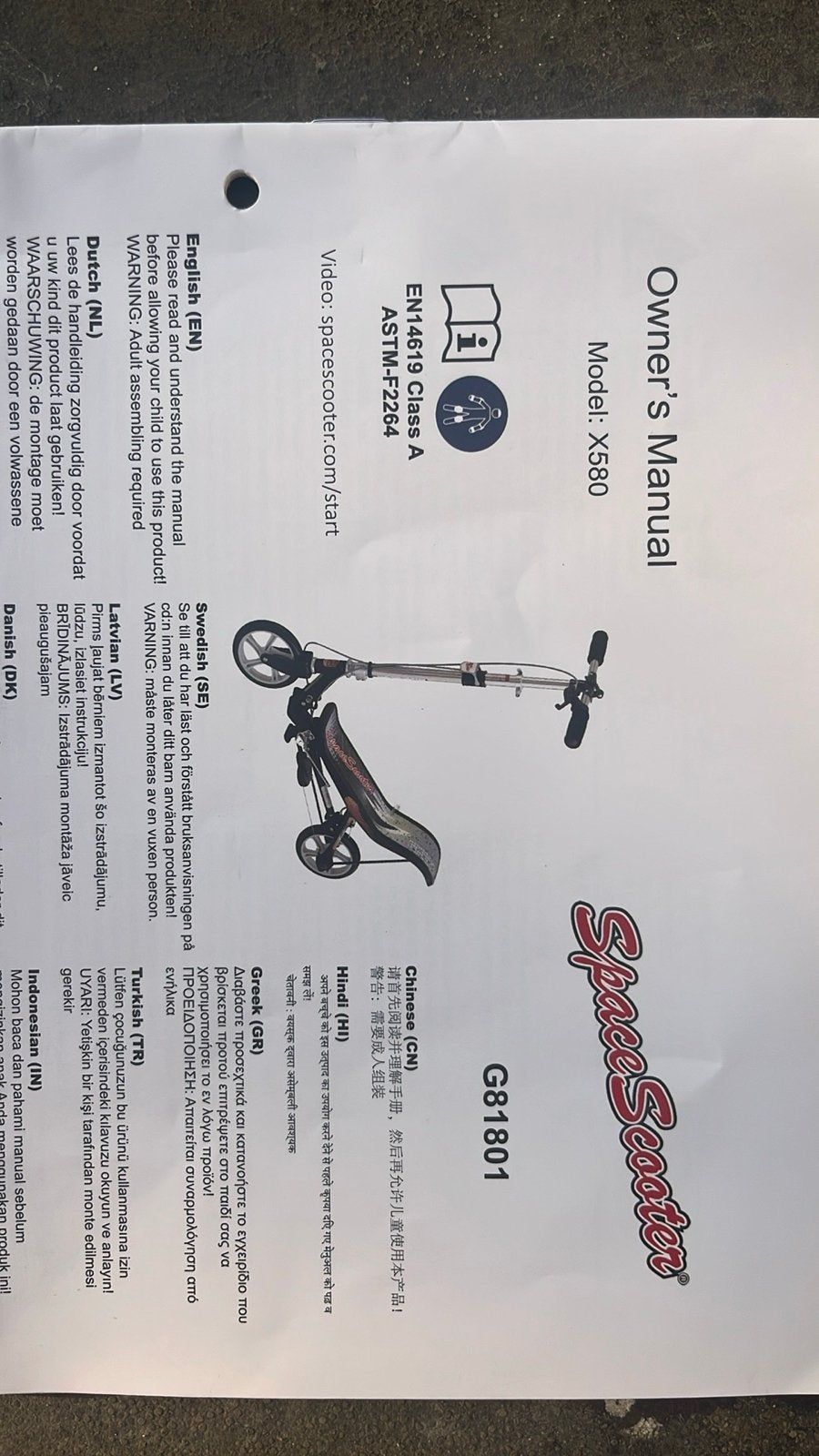 Groene Space Scooter X580 - Model G81801, Ophalen, Gebruikt, Gewone step