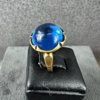 Gouden Ring | 14k | 4,23g |ronde blauwe steen|14,75| 408540, Sieraden, Tassen en Uiterlijk, Ringen, Gebruikt, Ophalen of Verzenden