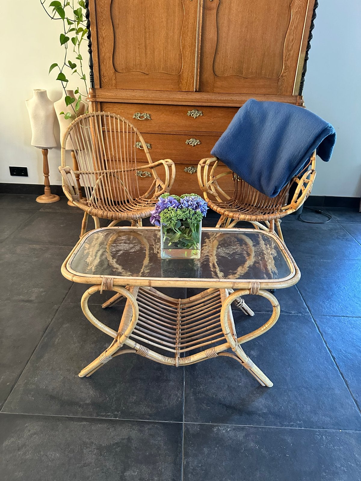 Vintage jaren 60 Rohé Noordwolde rotan set, Ophalen