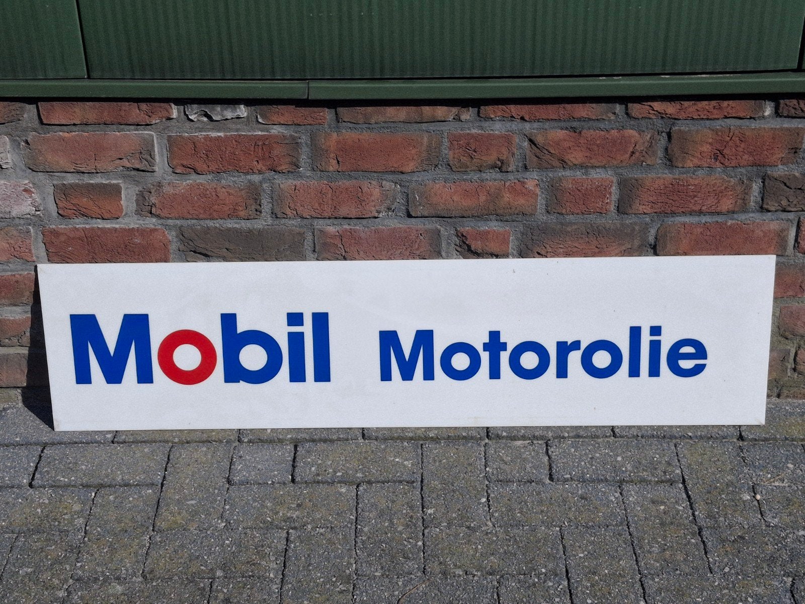 Mobil Mobiloil reclamebord uit lichtbak, Ophalen, Zo goed als nieuw, Reclamebord