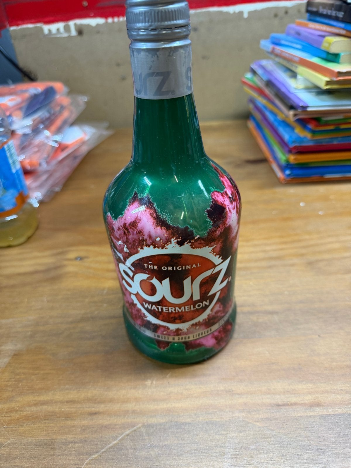 Lege Sourz Watermelon fles - decoratie/knutsel, Verzenden, Gebruikt, Verpakking