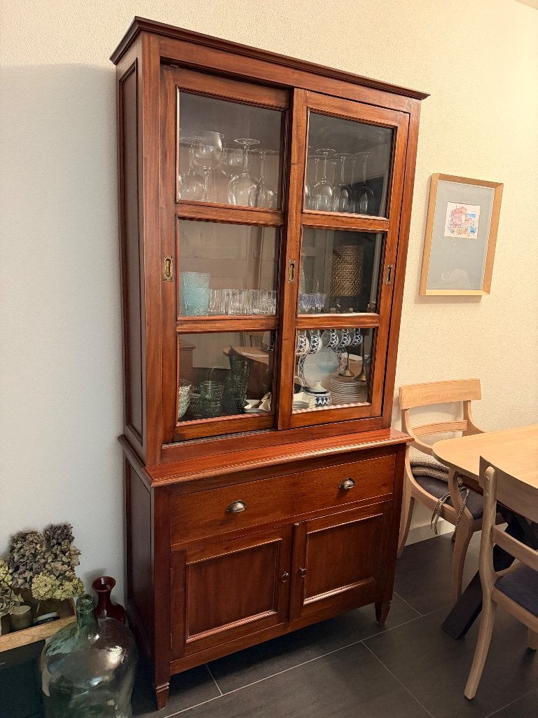 Houten vitrinekast met dressoir - 200x100x42/30 cm, Huis en Inrichting, Gebruikt, 100 tot 150 cm, 200 cm of meer, Met lade(s)