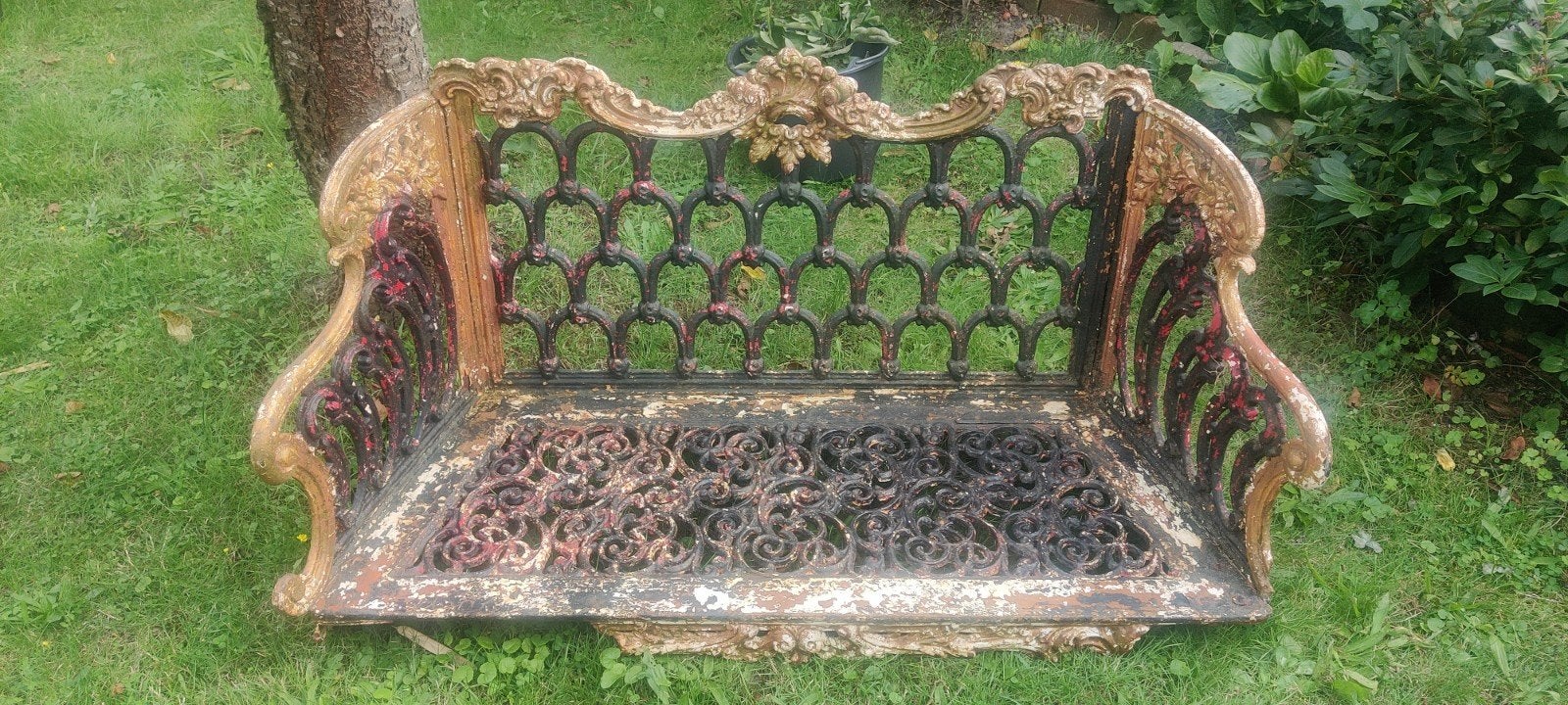 Gietijzeren tuinbank - Victoriaanse stijl, Tuin en Terras, Tuinbanken, Ophalen of Verzenden, Gebruikt, Metaal
