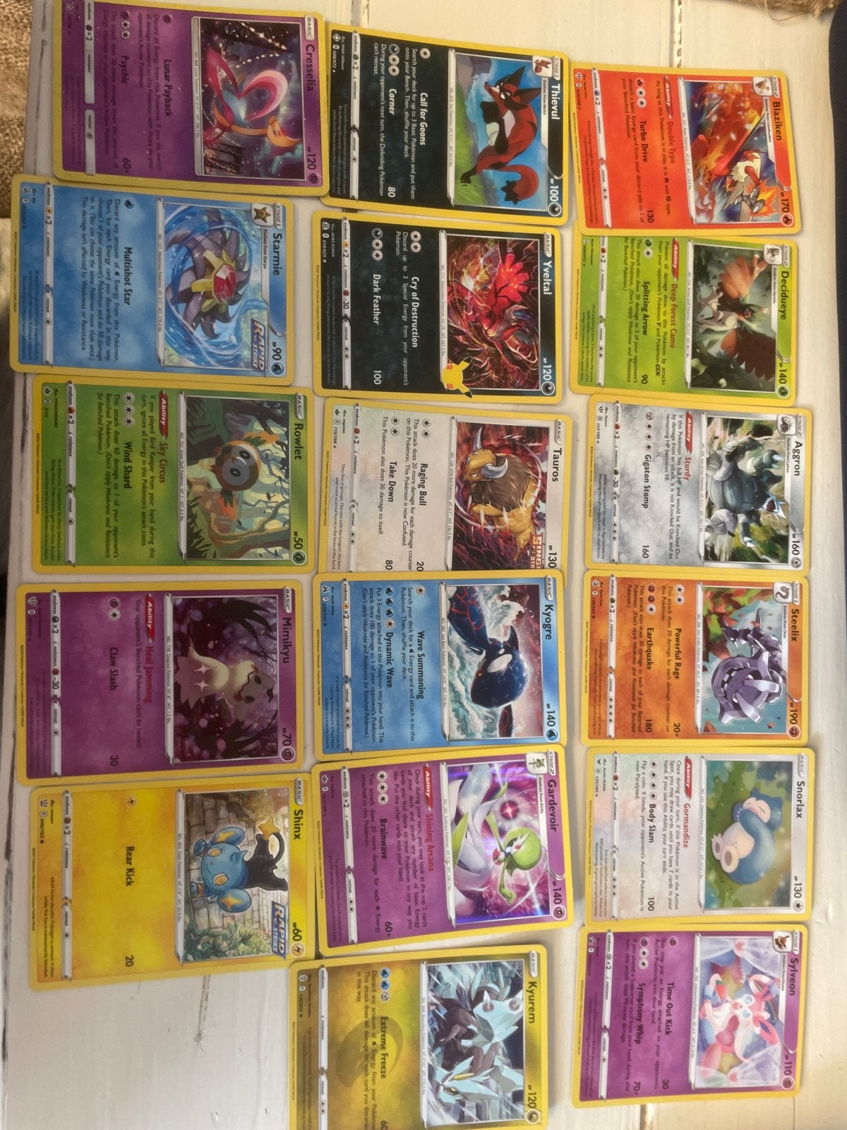 14 verschillende Pokémon holo kaarten, Ophalen of Verzenden, Gebruikt, Meerdere kaarten, Foil