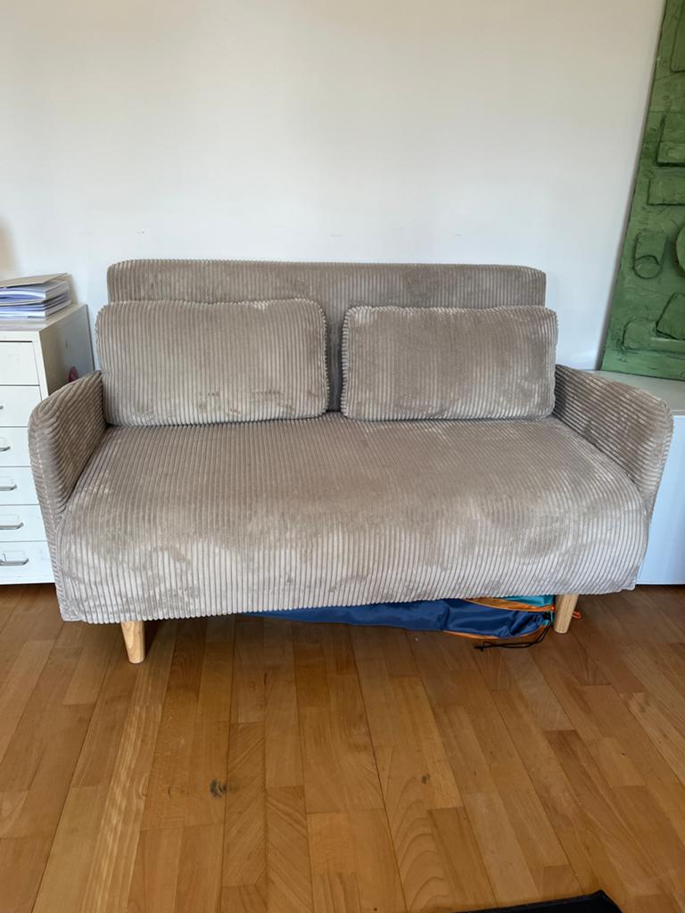 Tweezits slaapbank, Huis en Inrichting, Slaapkamer | Slaapbanken, Ophalen, Beige, Tweepersoons, Zo goed als nieuw