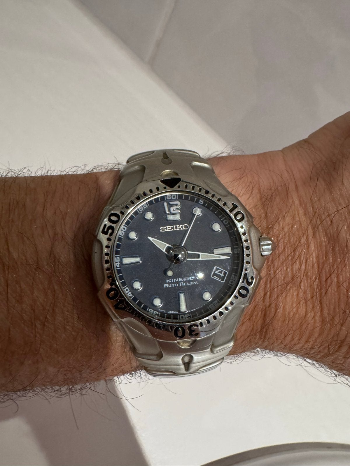 Seiko 5J22-0A50 Kinetic Auto Relay Herenhorloge, Ophalen, Seiko, Gebruikt, Staal