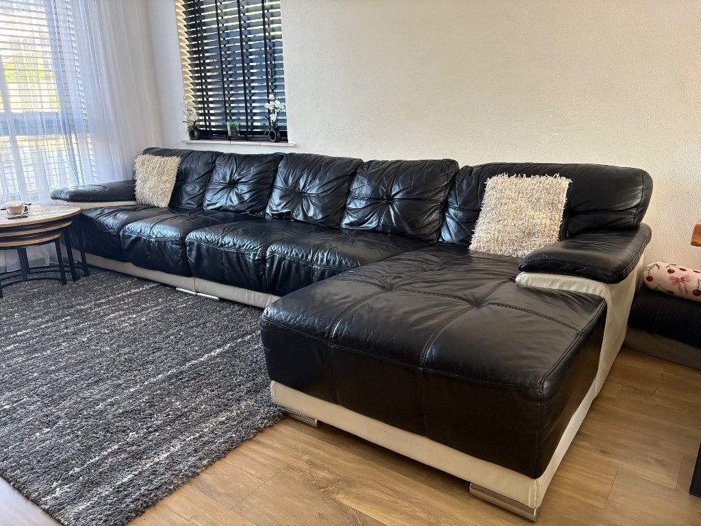Grote leren hoekbank met lounge-eiland, Huis en Inrichting, Ophalen, Gebruikt, Leer