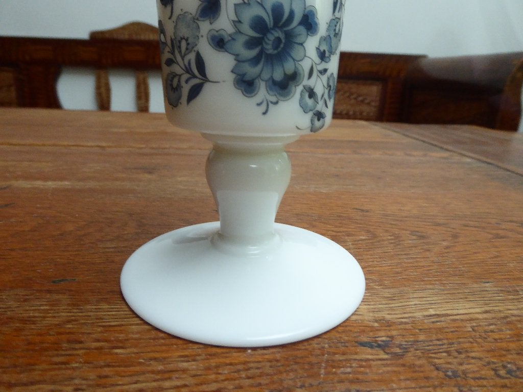 Vintage opaline vaas met blauwe decoratie, Ophalen of Verzenden