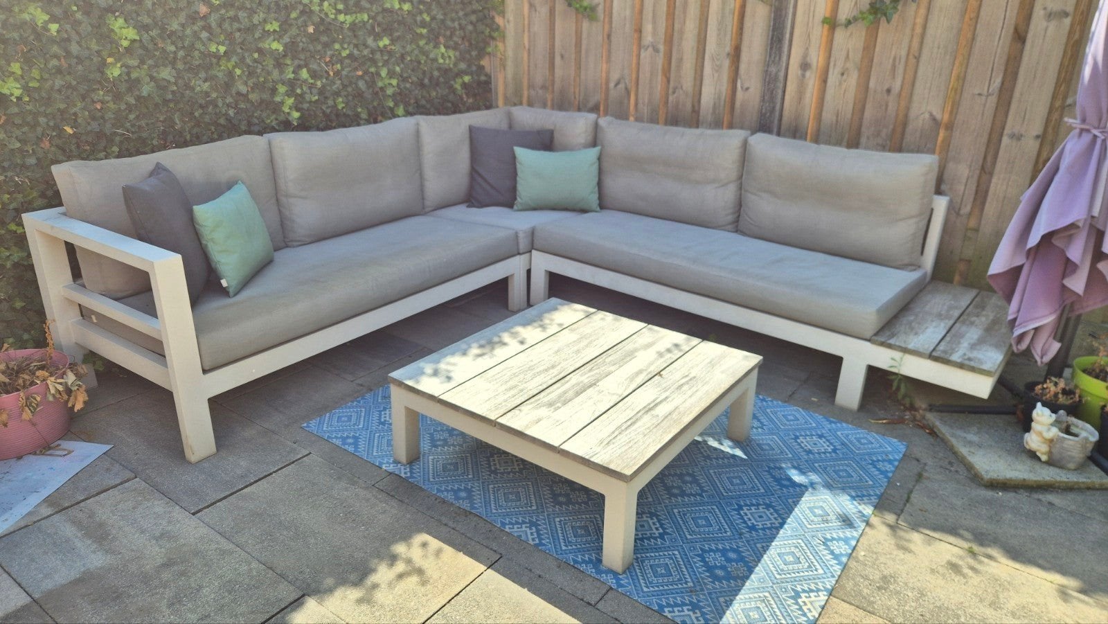 LIFE Outdoor Loungeset met Allweather Kussens, Tuin en Terras, Tuinsets en Loungesets, Ophalen, 5 zitplaatsen, Gebruikt, Bank