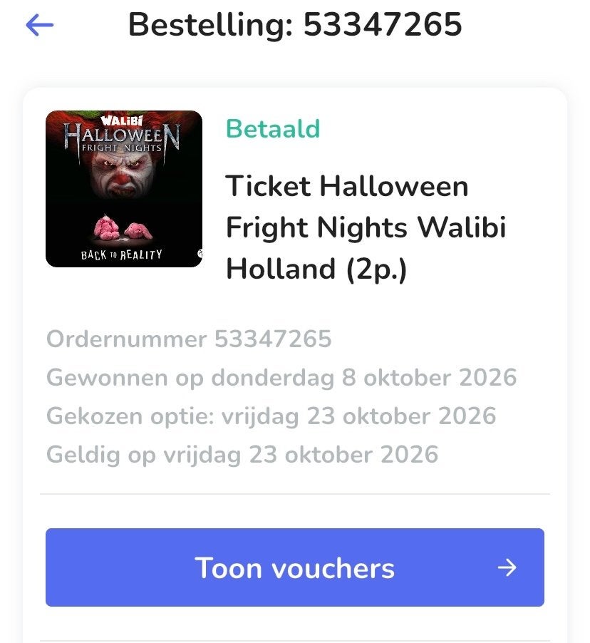 € 15 voor 2 tickets WALIBI FRIGHT NIGHT vanavond 23 oktober, Twee personen