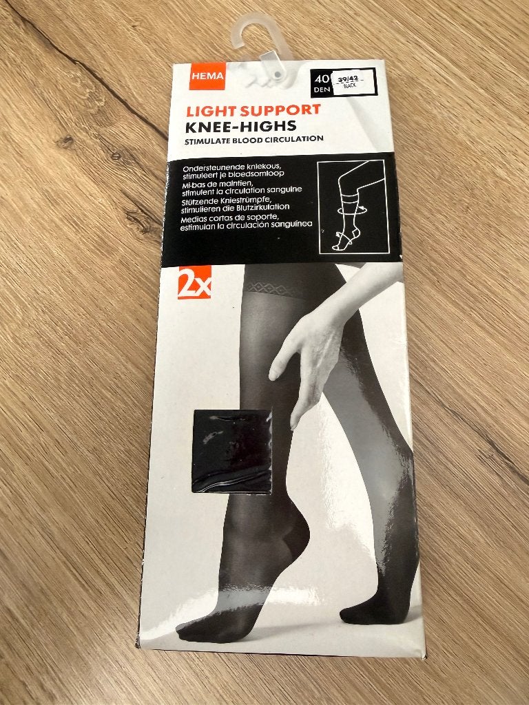 set van 2 paar nieuwe Hema zwarte ondersteunende kniekousen, Sokken en Kniesokken, Zwart, Nieuw, Ophalen of Verzenden