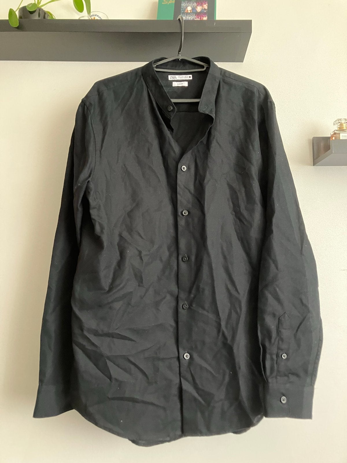 Zwarte Zara Slim Fit overhemd met maat l, Ophalen of Verzenden, Zo goed als nieuw, Zwart, Halswijdte 41/42 (L)