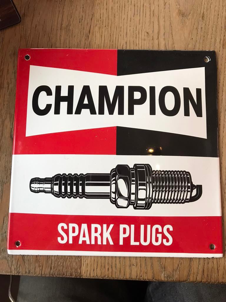 Champion bougies emaille reclamebord, Ophalen of Verzenden, Zo goed als nieuw, Reclamebord