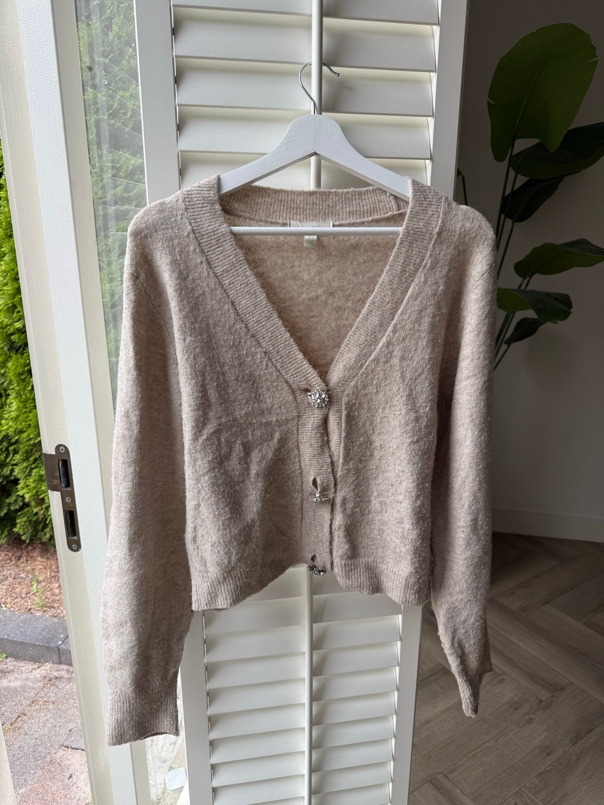 H&M Cardigan met strass knopen - Maat M, Ophalen of Verzenden, Gedragen, Maat 38/40 (M), Beige