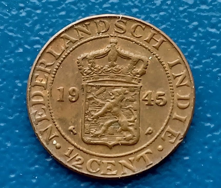 Nederlands-Indië ½ cent 1945 - Wilhelmina, Postzegels en Munten, Munten | Nederland, Verzenden, Koningin Wilhelmina, Overige waardes
