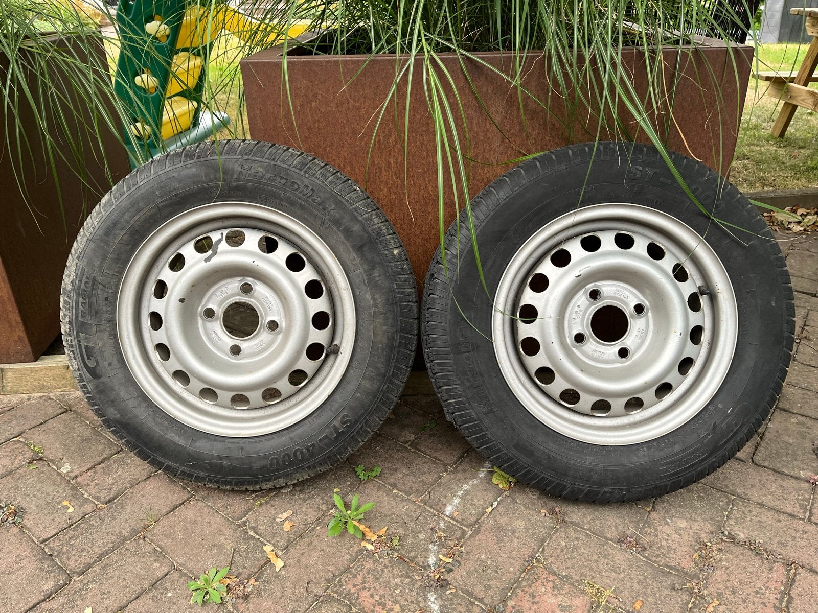 Set 2 aanhanger velgen 13 inch 4x100 ET30 naaf 57, Ophalen, Gebruikt