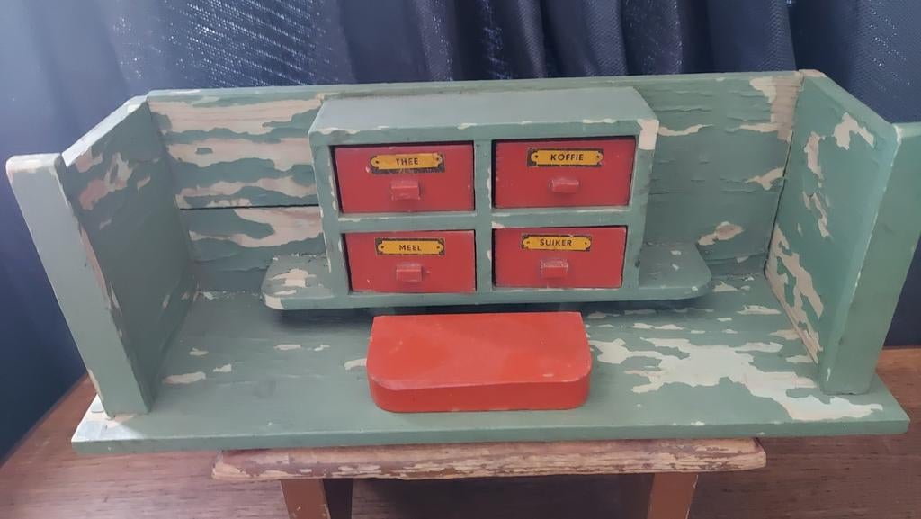 Antiek houten winkeltje in originele kleuren, Ophalen of Verzenden
