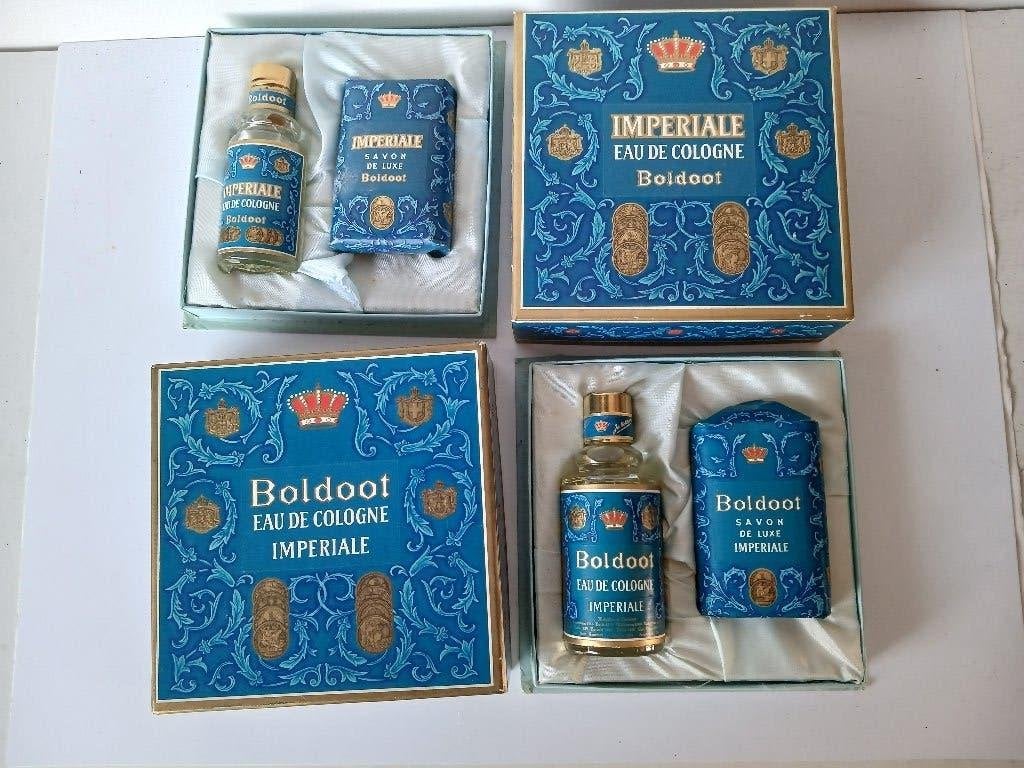 4 VINTAGE geschenkdozen Boldoot eau de cologne en zeep, Verzenden, Nieuw, Parfumfles, Gevuld
