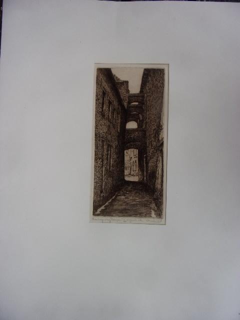 Houtzagersteeg Kampen Originele Ets C.M. van der Woerd, Antiek en Kunst, Kunst | Etsen en Gravures, Stadsgezicht, Met tekst, Ophalen of Verzenden