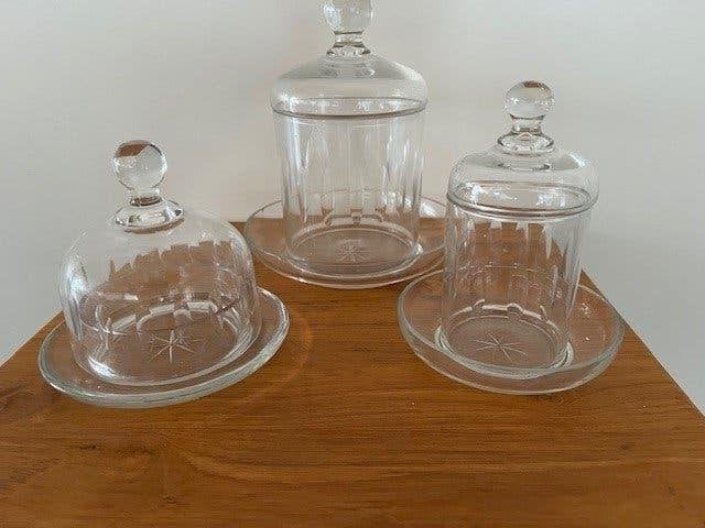 3 delig glazen set:beschuit,koek,jam,kaas stolpen, Ophalen of Verzenden