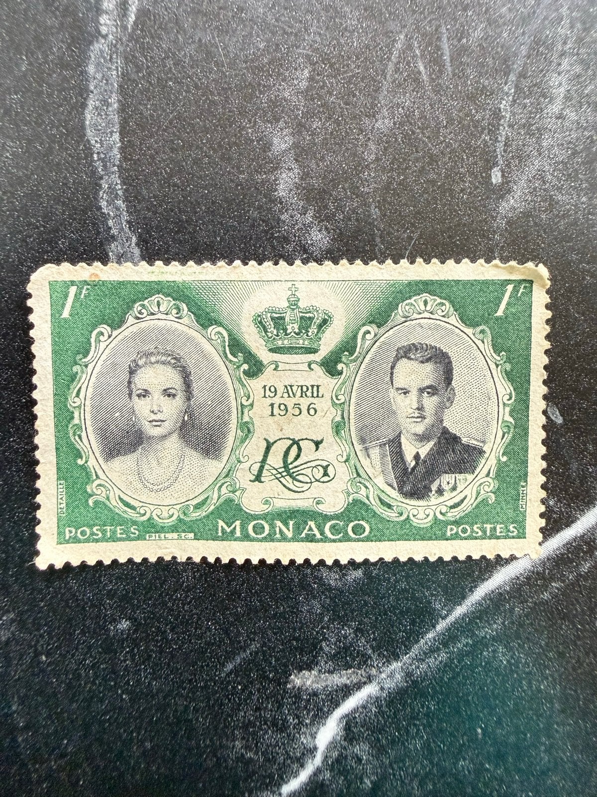 Monaco postzegel Grace Kelly Rainier III 1956, Ophalen of Verzenden, Monaco, Gestempeld