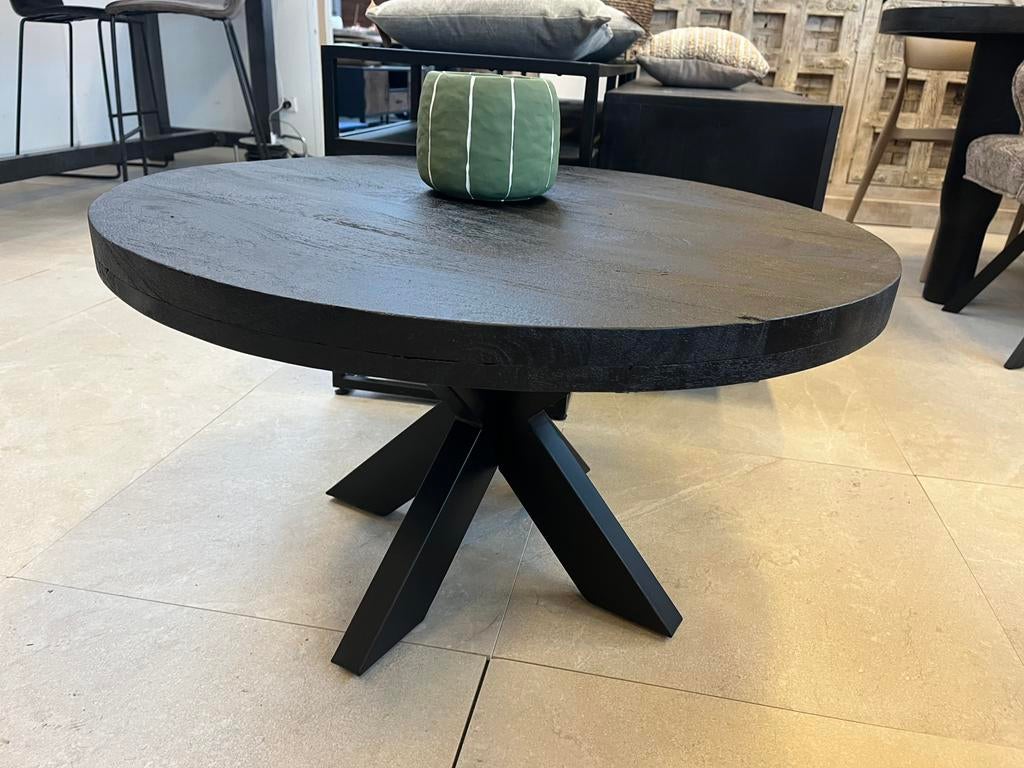 Magazijn leefverkoop ronde salontafel zwart mangohout matrix, Hout, Zwart, Nieuw, Ophalen of Verzenden