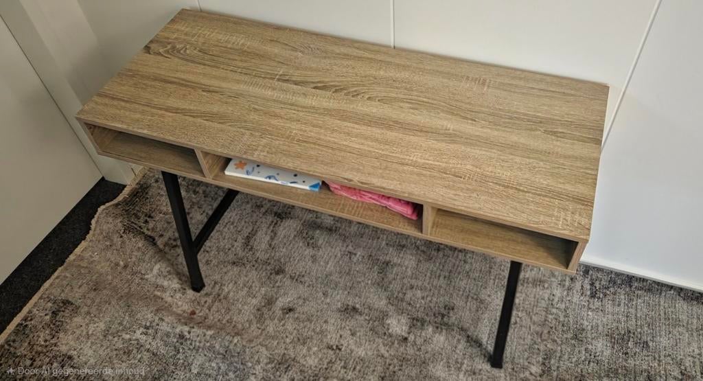 Ikea bureau van hout met stalen poten, Huis en Inrichting, Bureaus, Zo goed als nieuw, IKEA, Industrieel, Met lades, Ophalen