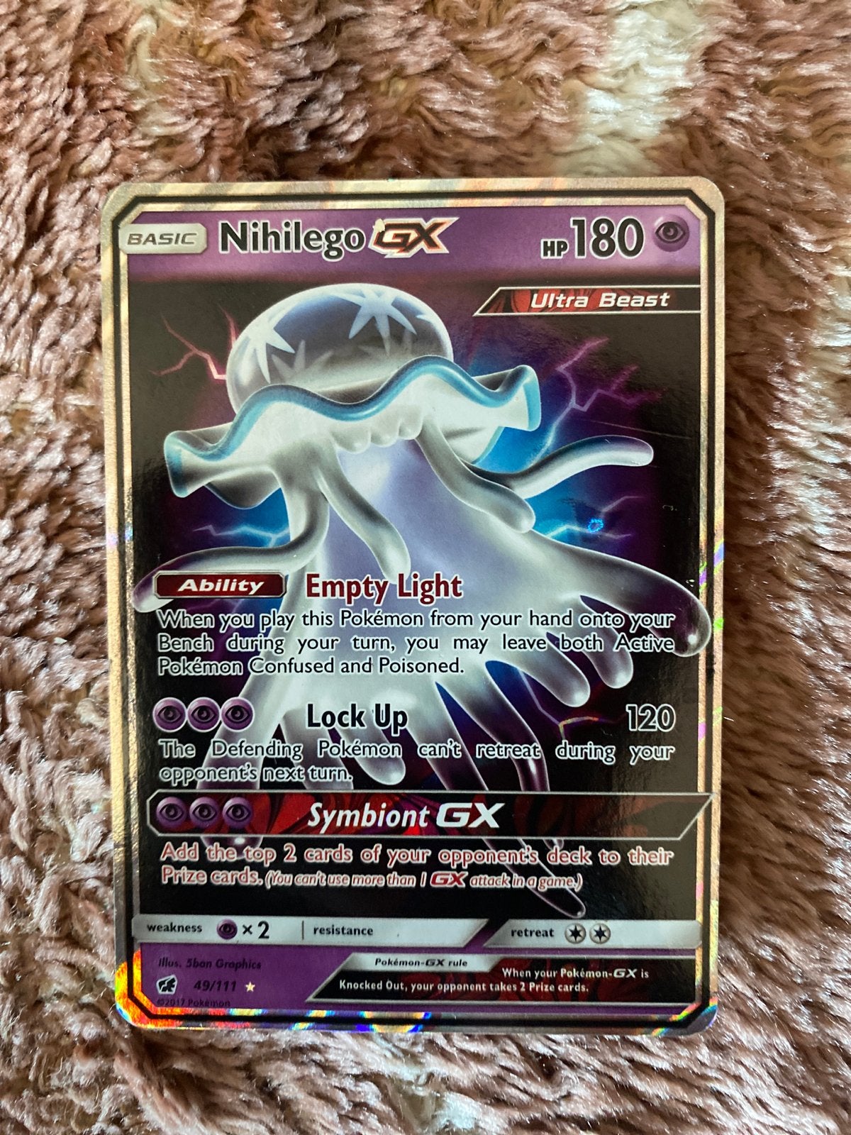 Nihilego GX Pokémon Kaart - Ultra Beast, Ophalen of Verzenden, Zo goed als nieuw, Losse kaart, Foil