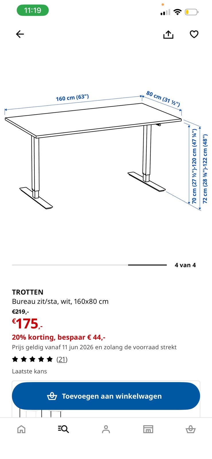 Sta / zit bureau moet asap weg!, Ophalen