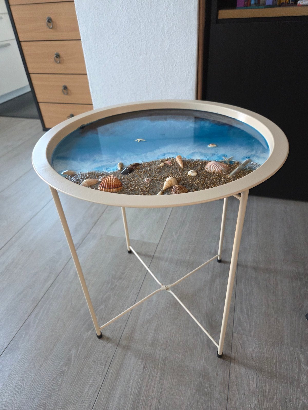 metalen tafeltje met zeethema, 45 tot 60 cm, Minder dan 55 cm, Metaal of Aluminium, Rond