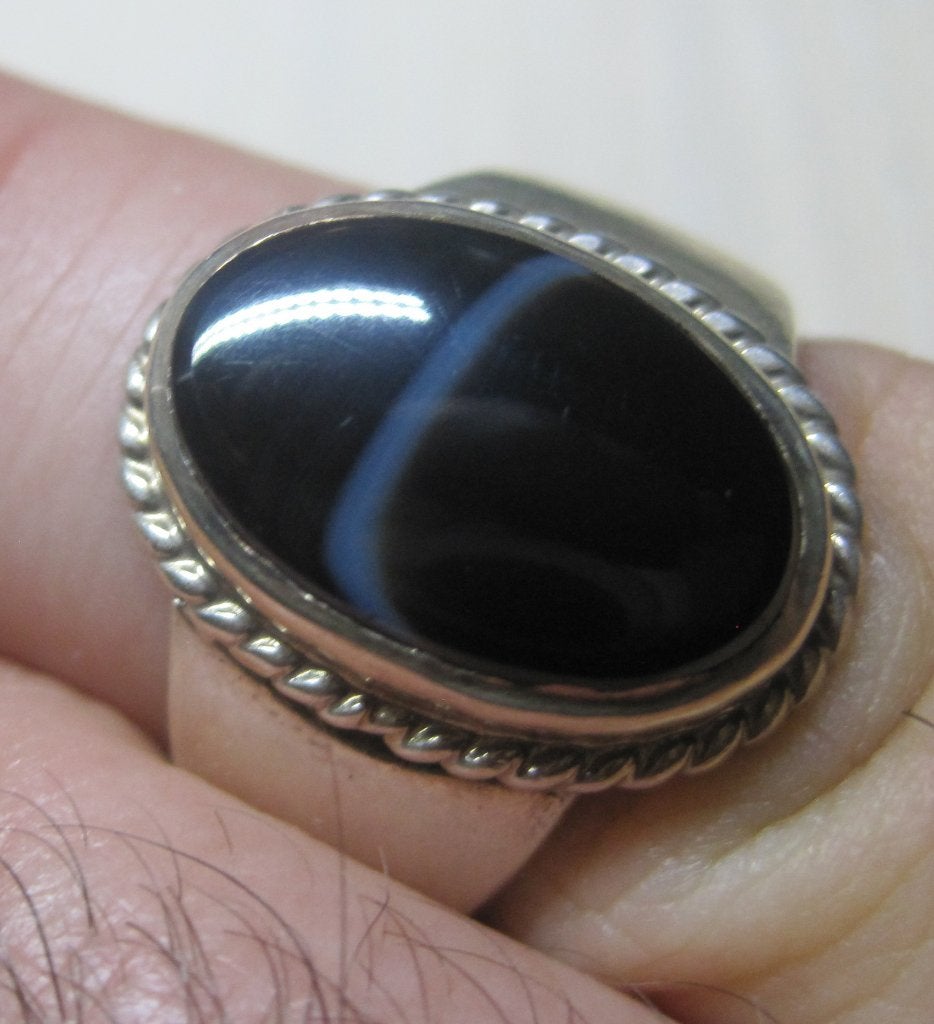 Vintage onyx zilver 900 ring maat 17, Ophalen, Zwart, Zo goed als nieuw, 17 tot 18