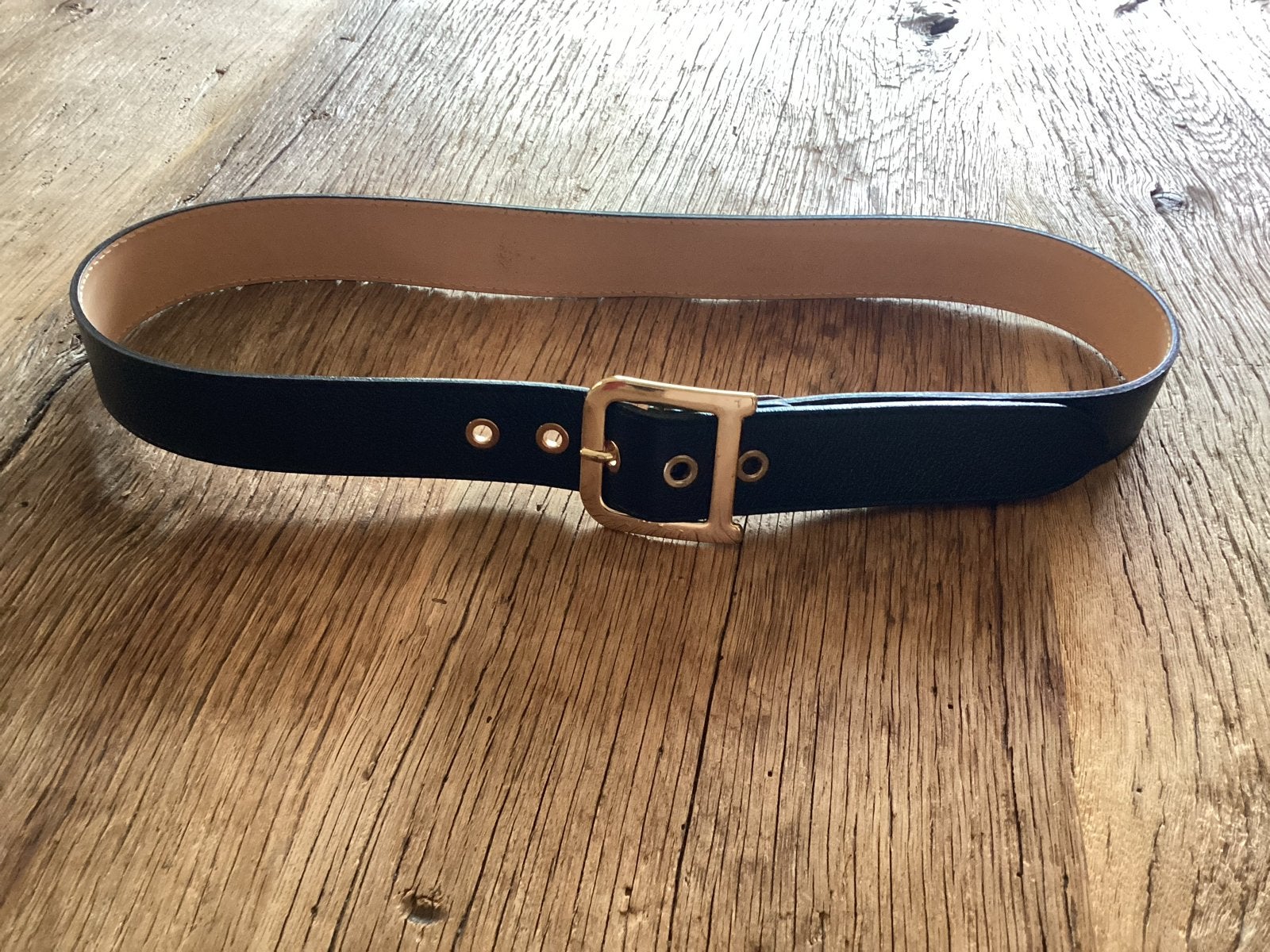 Zwarte leren riem met gouden gesp - Vera Pelle, 3 tot 5 cm, 90 tot 100 cm, Heupriem, Ophalen of Verzenden