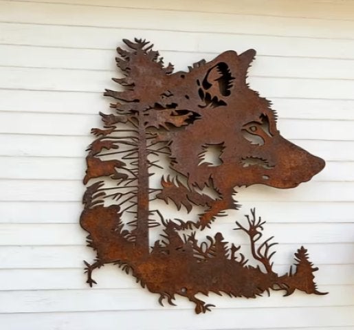 Muurdecoratie Wolf metaal roest, Ophalen of Verzenden, Nieuw