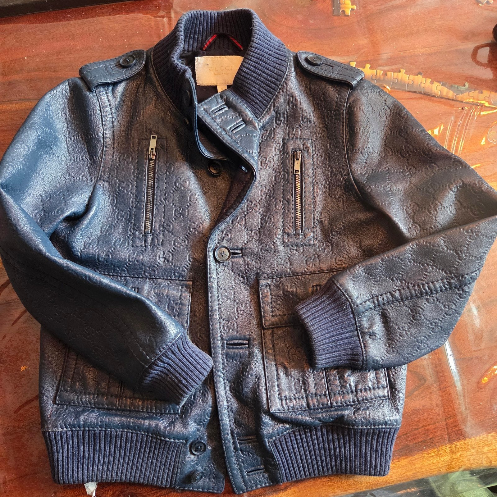 Gucci Leren Jas CC Monogram Madonna Bomber Jack Kindermaat, Ophalen of Verzenden, Gebruikt, Gucci, Jongen of Meisje