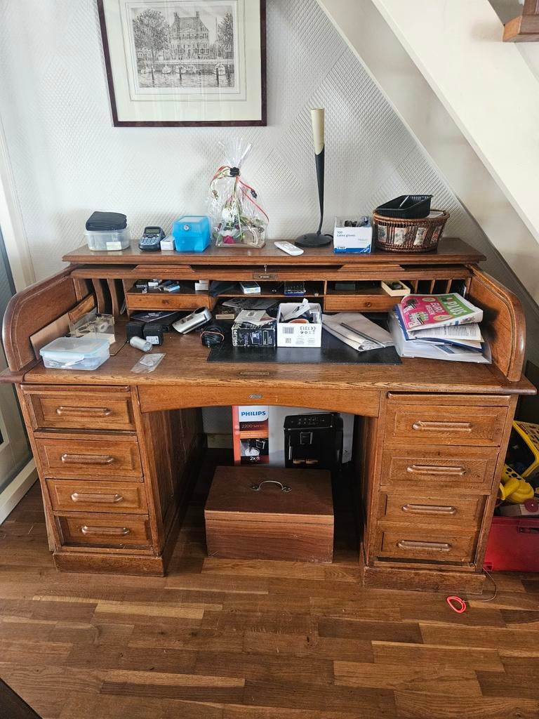 Antiek Frans Rolltop Bureau - Eikenhout, Ophalen
