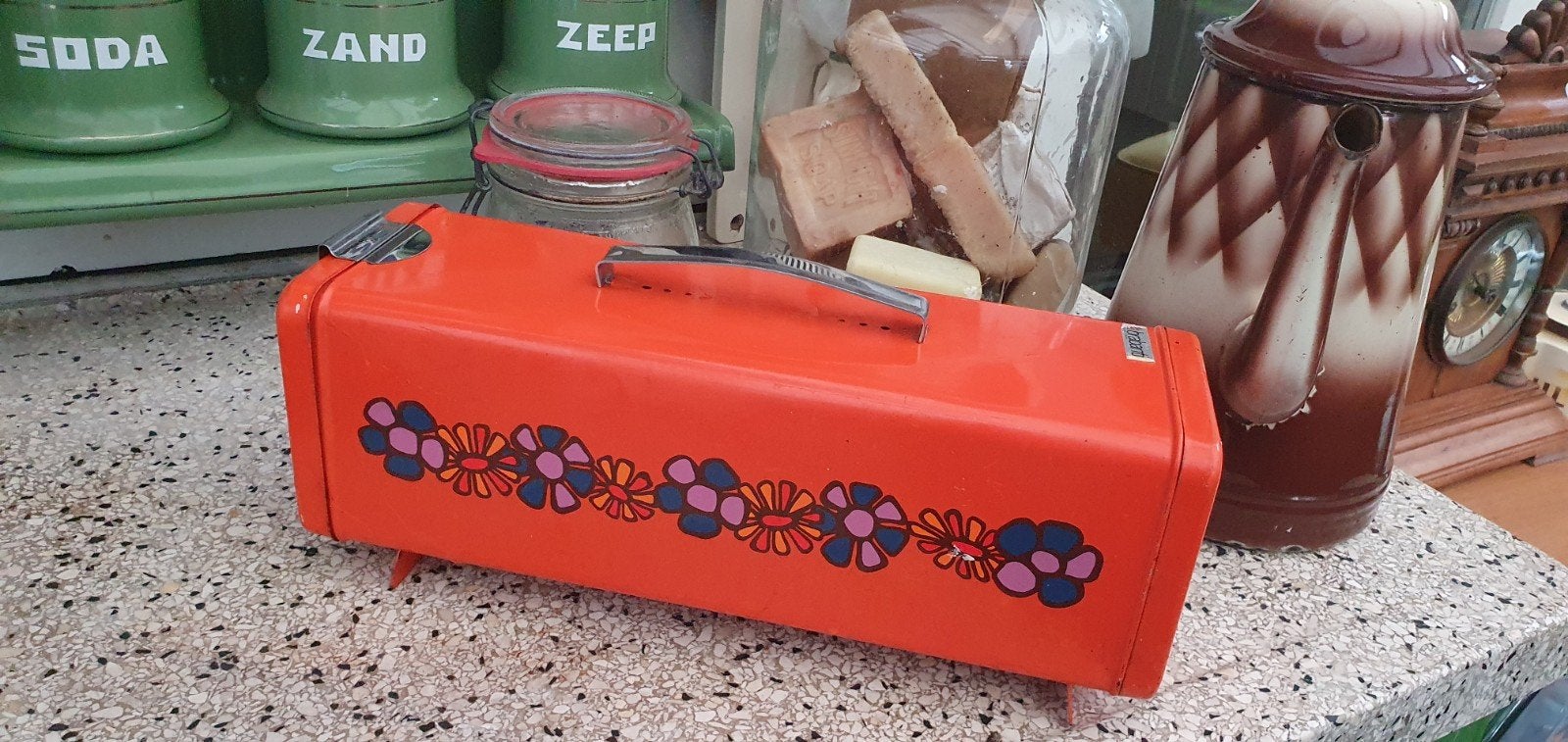 Vintage Brabantia ontbijtkoektrommel Diana oranje bloemen, Ophalen of Verzenden, Huis en Inrichting