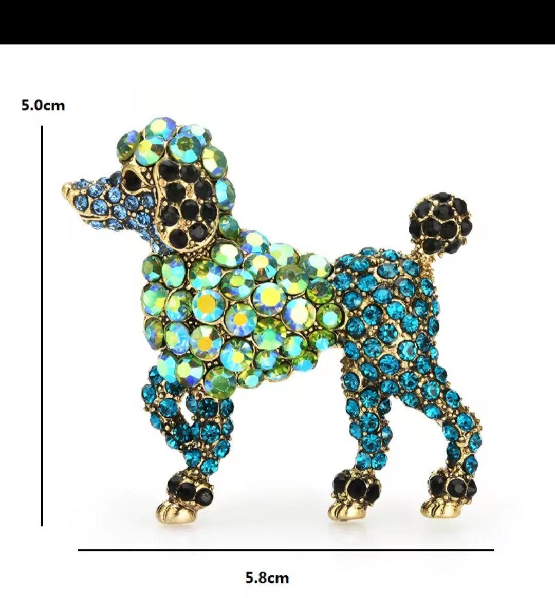 Nieuwe Poedel Broche met Kristallen - Blauw/Groen, Overige materialen, 4 tot 7 cm, Blauw, Nieuw