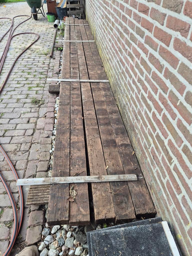 Gebruikte hardhouten balken., Tuin en Terras, Terrasdelen en Vlonders, Ophalen, Gebruikt, Hout